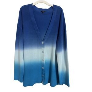 Talbots Girlfriend Cardigan Cotton Tencel Button Front Size XL Dip Dye Blue